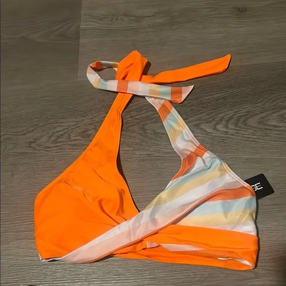 Orange and White halter Bikini with multi coloe Stripes - Picture 4 of 5